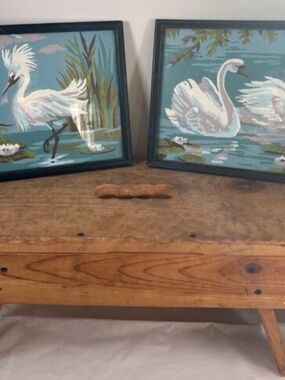 Original Vintage Real Bird Feathers Oil Paintings! Egret and Swans! 😍